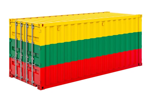 Lastbehållare Med Litauisk Flagga Rendering Isolerad Vit Bakgrund — Stockfoto