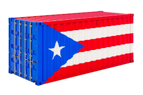 Contenitore Carico Con Bandiera Portoricana Rendering Isolato Sfondo Bianco — Foto Stock