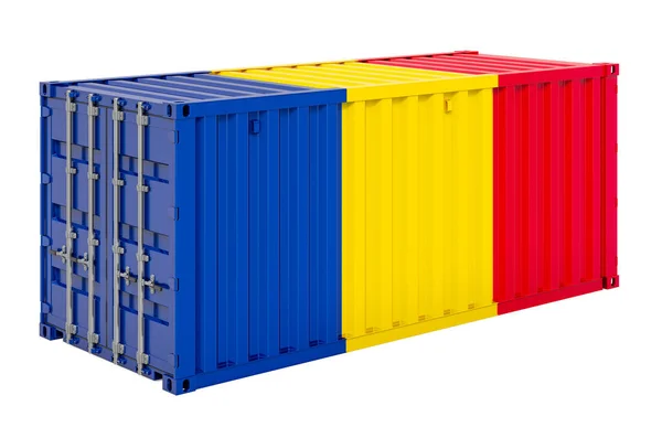 Last Container Med Rumänsk Flagga Rendering Isolerad Vit Bakgrund — Stockfoto