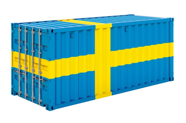 Nákladní Kontejner Švédskou Vlajkou Vykreslování Izolované Bílém Pozadí — Stock fotografie