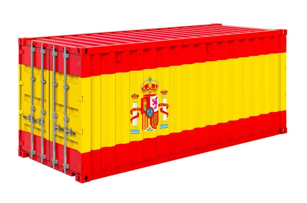 Εμπορευματοκιβώτιο Ισπανική Σημαία Απόδοση Απομονωμένο Λευκό Φόντο — Φωτογραφία Αρχείου