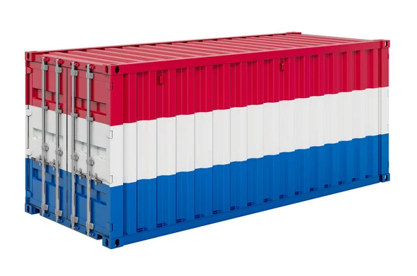 Cargo Container Netherlands Flag Rendering Isolated White Background — Stock Photo, Image