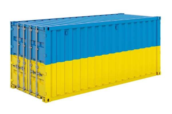 Vrachtcontainer Met Oekraïense Vlag Weergave Geïsoleerd Witte Achtergrond — Stockfoto