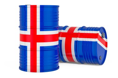 Çelik davul, İzlanda bayrağı taşıyan fıçı, beyaz arkaplanda 3 boyutlu görüntüleme