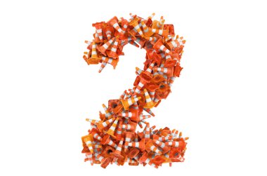 2 numara trafik konilerinden, 3 boyutlu görüntüleme beyaz arkaplanda izole edildi