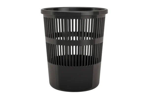黑色塑料垃圾桶 办公室垃圾桶 在白色背景上孤立的3D渲染 — 图库照片