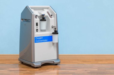 Taşınabilir Oksijen Konsantresi, duvarın yanındaki odada, 3D görüntüleme