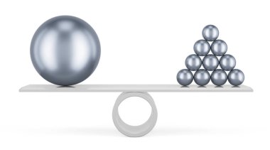 Çelik toplarla denge konsepti, beyaz arkaplanda 3 boyutlu görüntüleme