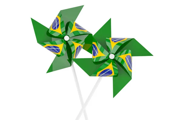 Pinwheel Brazil Flag Рендеринг Ізольований Білому Тлі — стокове фото
