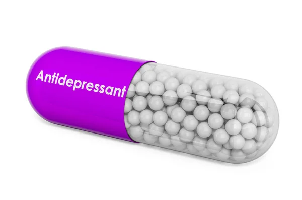 Antidepressivt Läkemedel Kapsel Med Antidepressivt Medel Rendering Isolerad Vit Bakgrund — Stockfoto