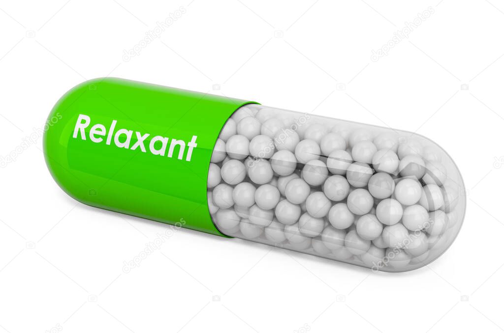 Relaxants Drug, capsule with relaxants. 3D rendering isolated on white background