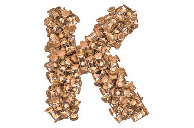 Kum saatinden K harfi, beyaz arkaplanda 3 boyutlu görüntüleme