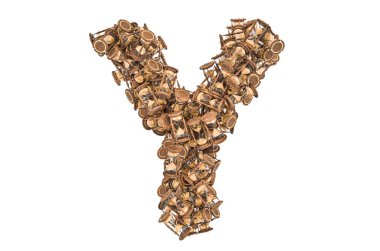 Kum saatinden Y harfi, beyaz arkaplanda 3 boyutlu görüntüleme