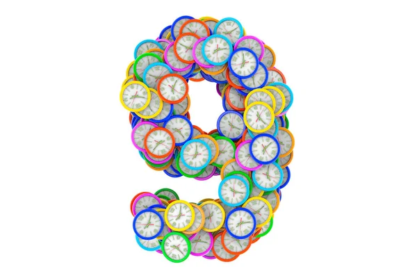 Número Relógios Parede Coloridos Renderização Isolado Fundo Branco — Fotografia de Stock