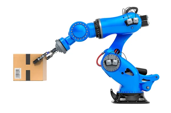 Roboterarm Mit Karton Rendering Isoliert Auf Weißem Hintergrund — Stockfoto