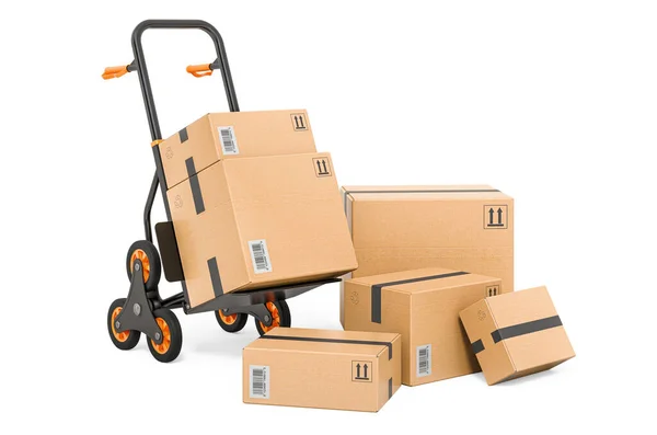 Stair Climbing Hand Truck Parcels Rendering Isolated White Background — Stock Photo, Image