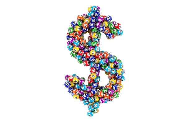 Dollarzeichen Aus Farbigen Lotteriekugeln Rendering Isoliert Auf Weißem Hintergrund — Stockfoto