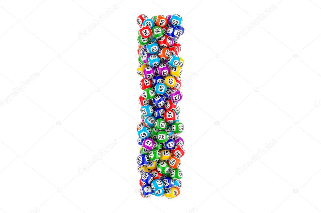 Letter I, from lottery balls. 3D rendering isolated on white background