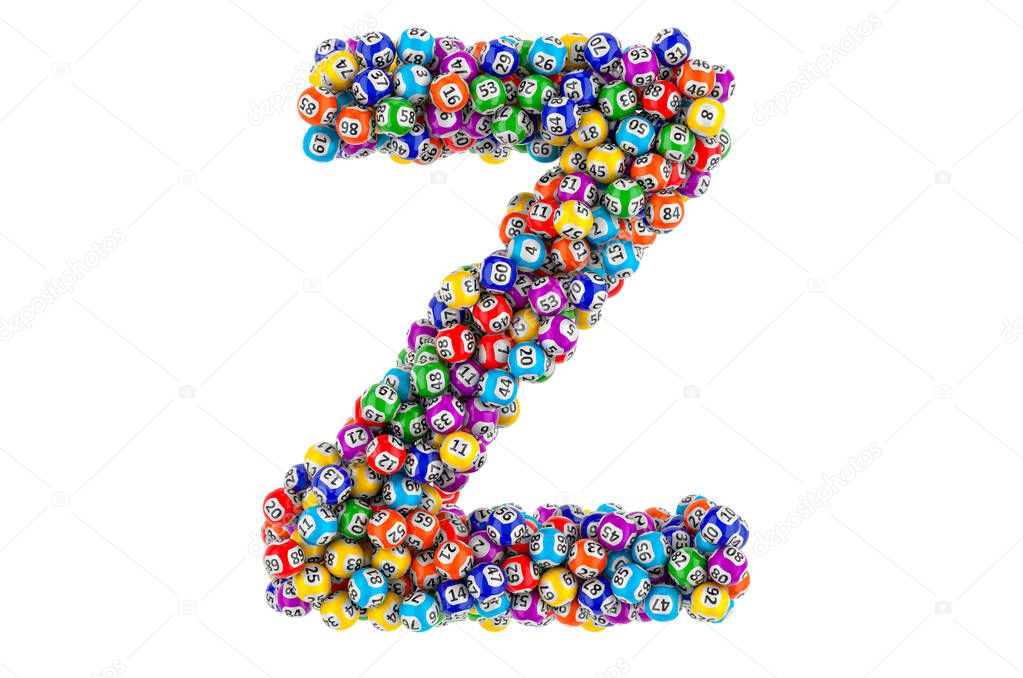 Letter Z, from lottery balls. 3D rendering isolated on white background