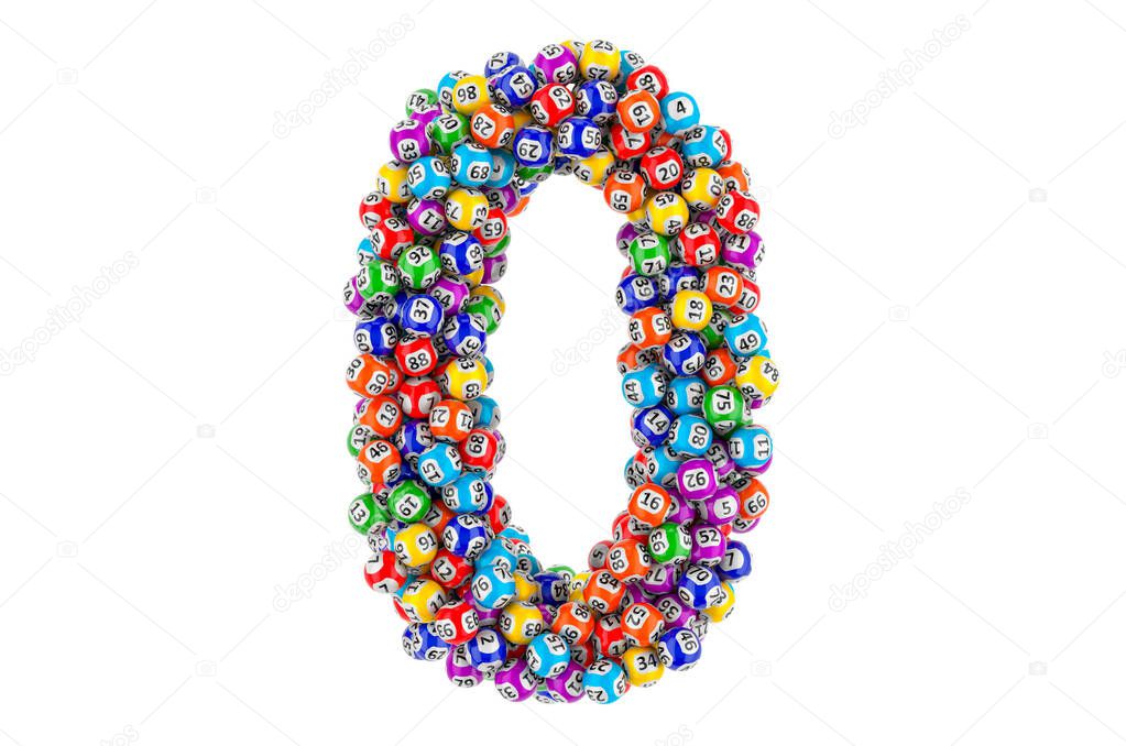 Number 0, from colored lottery balls, 3D rendering isolated on white background