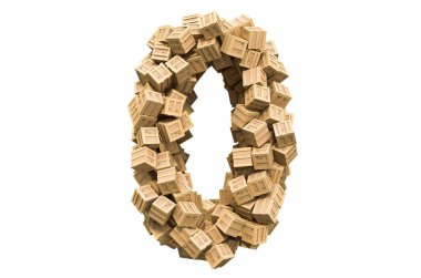 Tahta kutulardan sıfır numara. Beyaz arkaplanda 3B görüntüleme izole edildi