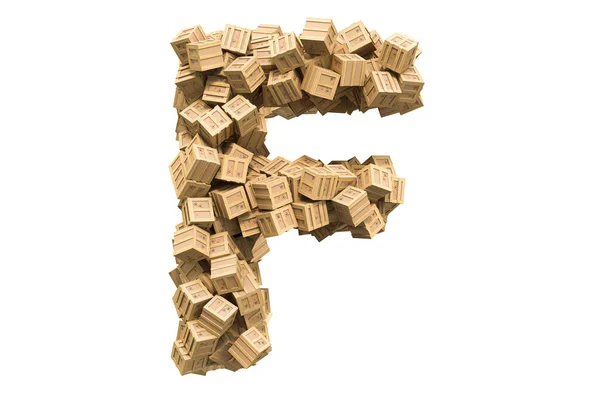 木製の箱からの手紙F 白い背景に隔離された3Dレンダリング — ストック写真