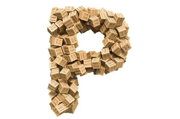 木製の箱からPの手紙 白い背景に隔離された3Dレンダリング — ストック写真