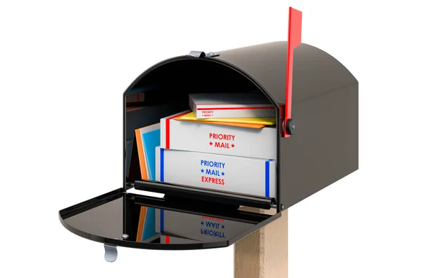Nagy Postaláda Csomagok Renderelés Elszigetelt Fehér Alapon — Stock Fotó