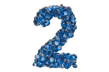 Mavi elmaslardan ya da parlak kesimli safirlerden iki numara. Beyaz arkaplanda 3B görüntüleme izole edildi