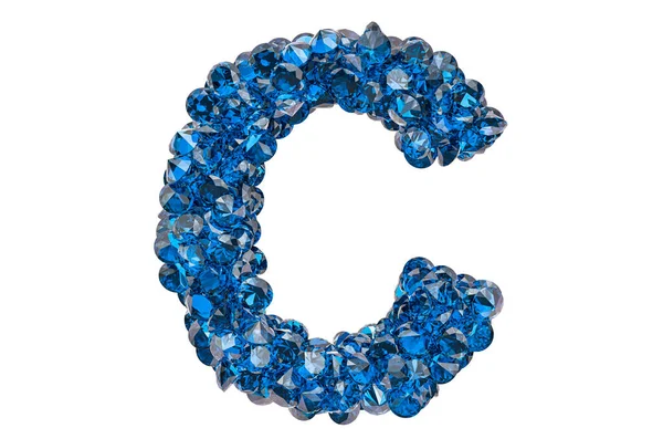 Carta Diamantes Azuis Safiras Com Corte Brilhante Renderização Isolada Fundo — Fotografia de Stock