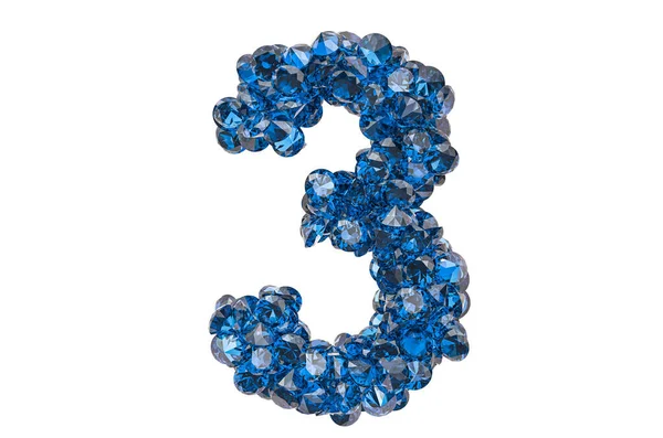 Numero Diamanti Blu Zaffiri Con Taglio Brillante Rendering Isolato Sfondo — Foto Stock