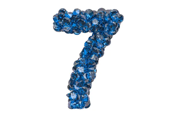 Número Diamantes Azuis Safiras Com Corte Brilhante Renderização Isolada Fundo — Fotografia de Stock