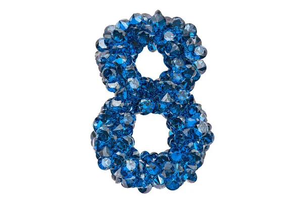 Número Diamantes Azules Zafiros Con Talla Brillante Representación Aislada Sobre — Foto de Stock