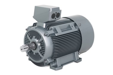 Endüstriyel elektrikli motor, 3 boyutlu görüntüleme beyaz arka planda izole edildi