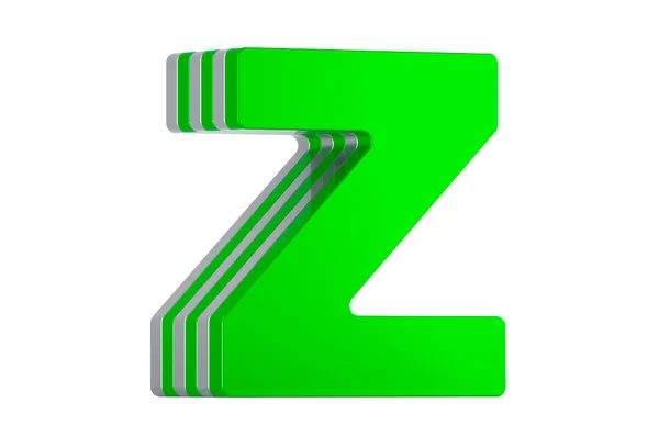 緑の文字Z レイヤードフォント 白い背景に隔離された3Dレンダリング — ストック写真