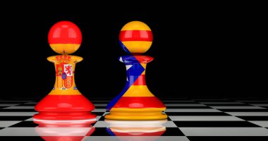 Katalonya ve İspanya ilişkileri kavramı. 3B görüntüleme