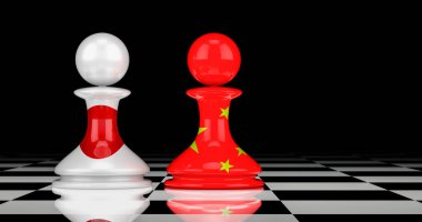 Çin ve Japonya çatışması ve ilişkiler kavramı. 3B görüntüleme