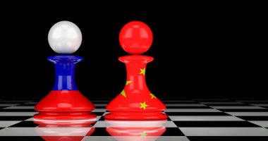 Çin ve Rusya ilişkileri kavramı. 3B görüntüleme