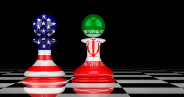 İran ve Amerika Birleşik Devletleri karşı karşıya gelme ve ilişkiler kavramı. 3B görüntüleme