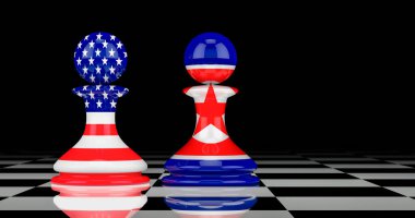 Kuzey Kore ve Amerika Birleşik Devletleri çatışması ve ilişkiler kavramı. 3B görüntüleme