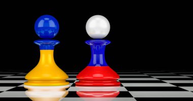 Rusya ve Ukrayna çatışması ve ilişkiler kavramı. 3B görüntüleme