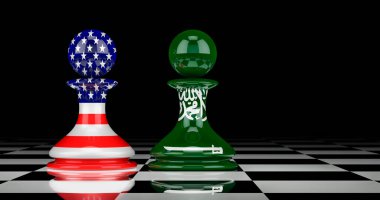 Suudi Arabistan ve Amerika Birleşik Devletleri çatışması ve ilişkiler kavramı. 3B görüntüleme
