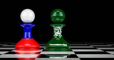Suudi Arabistan ve Rusya ilişkileri kavramı. 3B görüntüleme
