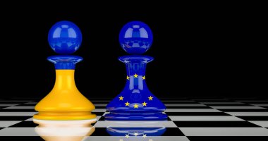 AB ve Ukrayna ilişkileri kavramı. 3B görüntüleme