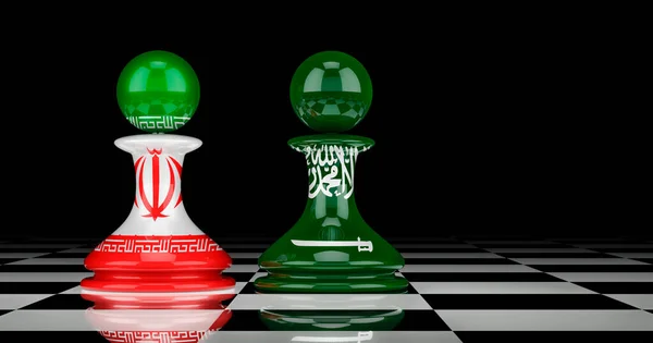 Arabia Saudita Irán Concepto Confrontación Relaciones Renderizado —  Fotos de Stock