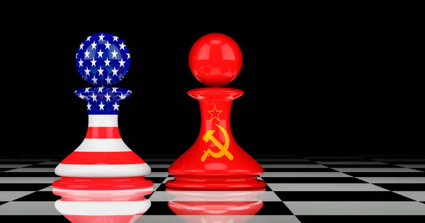 SSCB ve Amerika Birleşik Devletleri çatışması ve ilişkiler kavramı. 3B görüntüleme