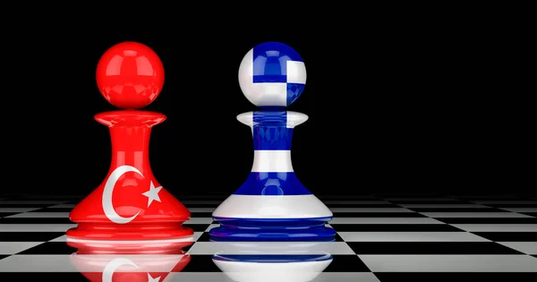 Türkiye ve Yunanistan karşı karşıya gelme ve ilişkiler kavramı. 3B görüntüleme