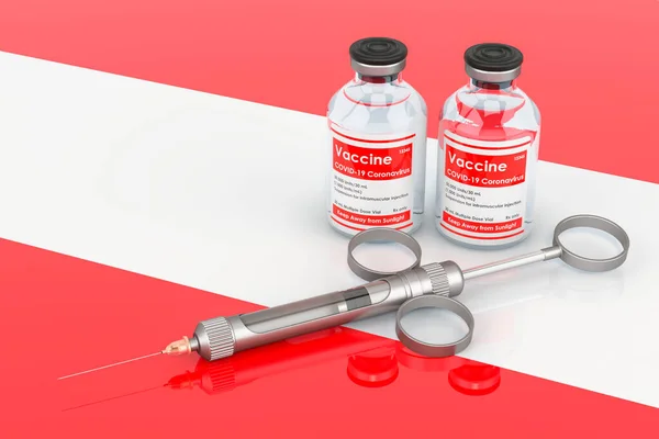 Avusturya Aşı Kavramı Avusturya Bayrağında Şırıngalı Aşı Şişeleri Beyaz Arka — Stok fotoğraf