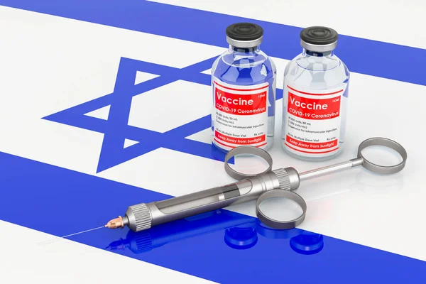 Vaccination Israel Concept Vaccine Bottles Syringe Israeli Flag Rendering Isolated — Stock Photo, Image