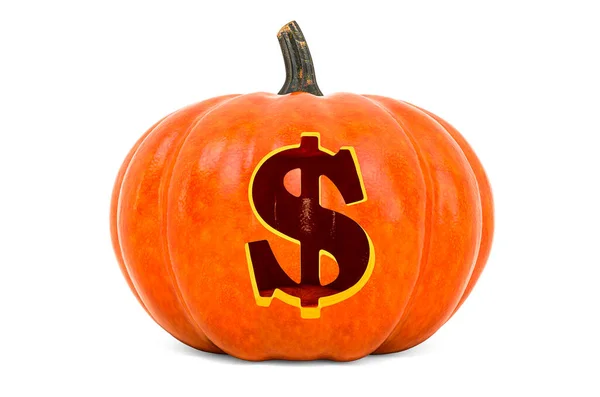 Dollar Symbol Halloween Font Calabaza Con Dólar Tallado Representación Aislada — Foto de Stock